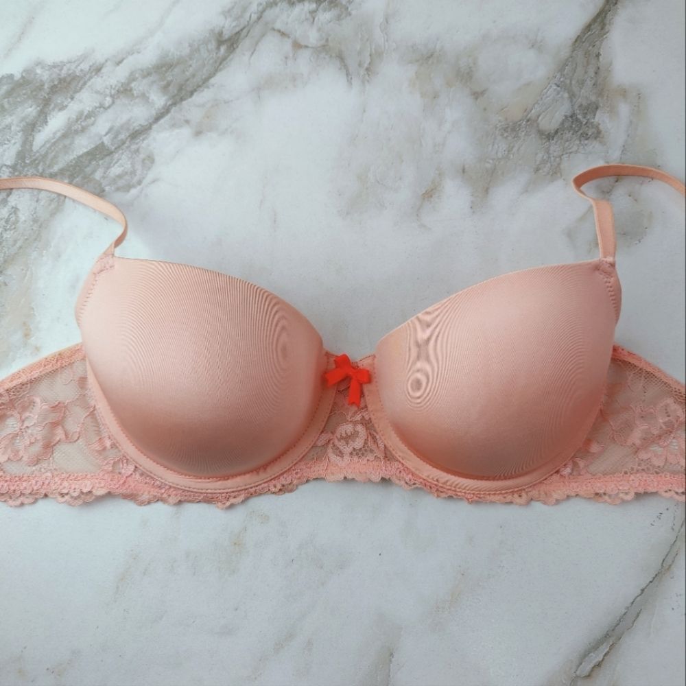 Gilligan & O'Malley Peach Lace Lightly Lined Balconette Bra, Sz 36B